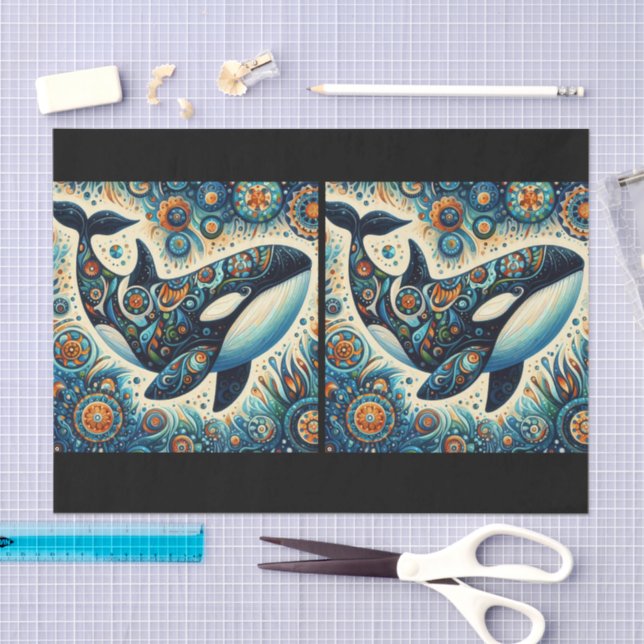 Orca Killer Whale Whimsical Nautical Decoupage Seidenpapier (Handwerk)