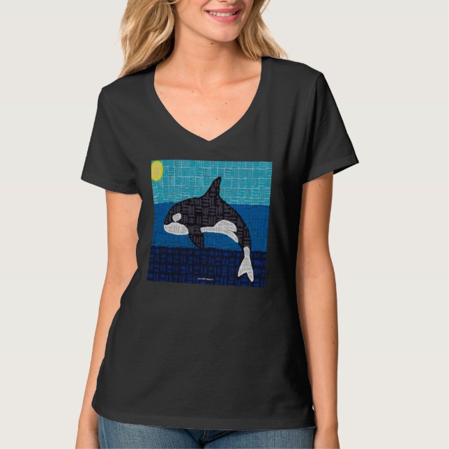 Orca (lebendig) - Damen V-Ausschnitt T-Shirt (Vorderseite)