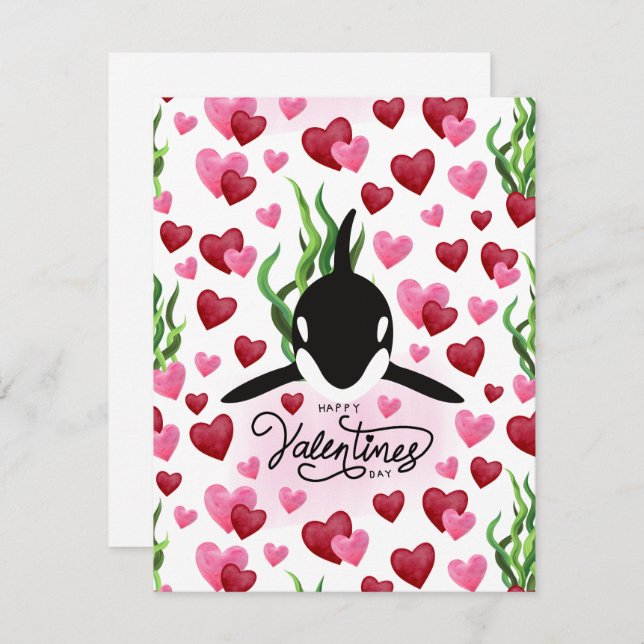 Orca Love Valentine’s Day Card in White Mitteilungskarte (Vorne/Hinten)