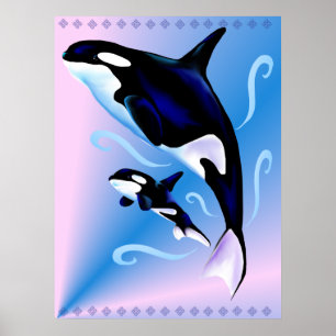 Orca-Mama und Baby-Druck Poster