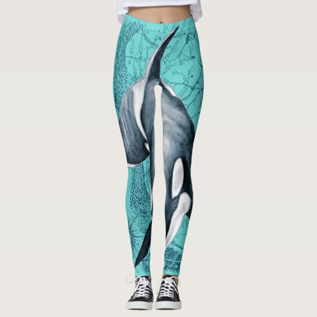 Orca Map Aquamarin Leggings (Vorderseite)
