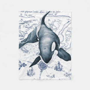 Orca Map Blue Fleecedecke
