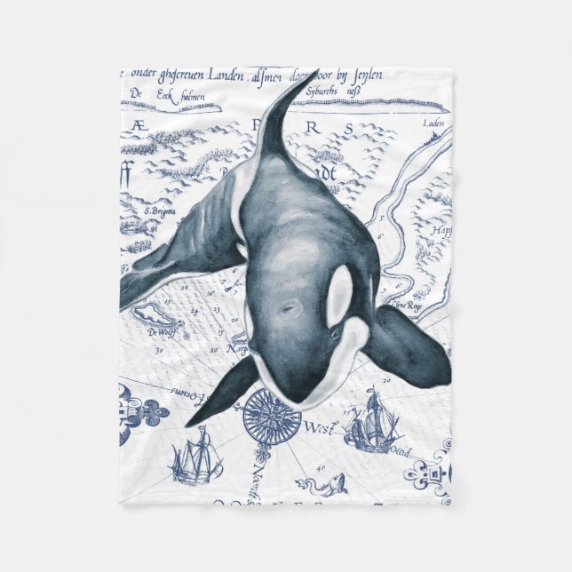 Orca Map Blue Fleecedecke (Vorderseite)