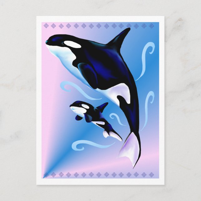 Orca Mom und Baby Postcard Postkarte (Vorderseite)