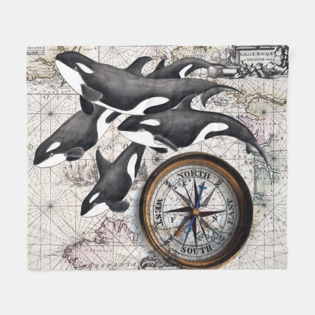 Orca Nautical Compass Fleecedecke (Vorderseite (Horizontal))