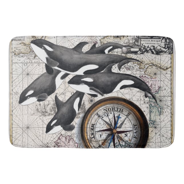 Orca-Nautikkompass Badematte (Vorderseite)