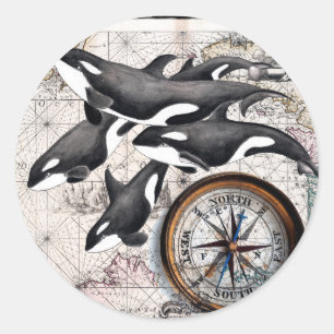 Orca-Nautikkompass Runder Aufkleber
