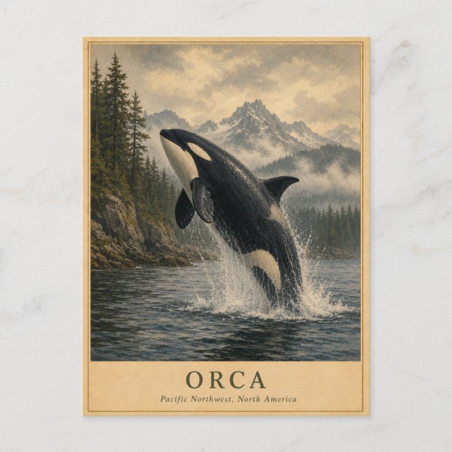 Orca Pacific Northwest VINTAGE Postkarte (Vorderseite)