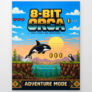 Orca, Retro-8-Bit-Pixel-Art Postkarte