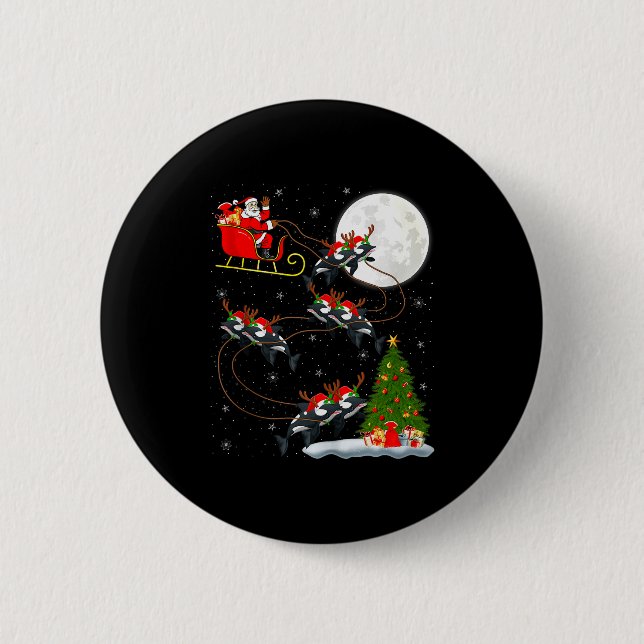 Orca Santa Sleigh Flying Funny Magical Christmas T Button (Vorderseite)