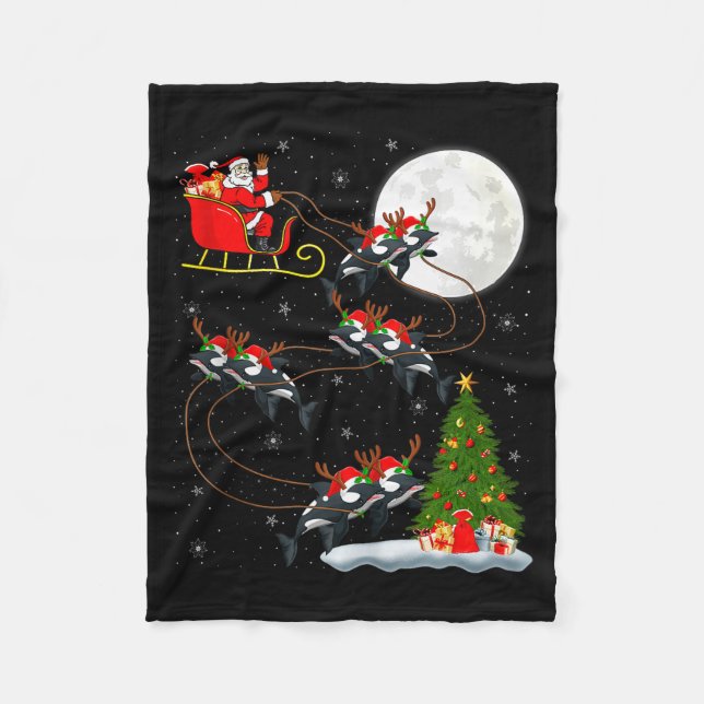 Orca Santa Sleigh Flying Funny Magical Christmas T Fleecedecke (Vorderseite)