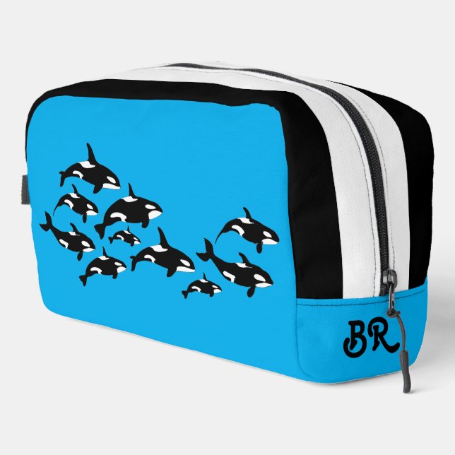Orca-Schwertwal-Monogramm Waschbeutel (Rechte Ecke)