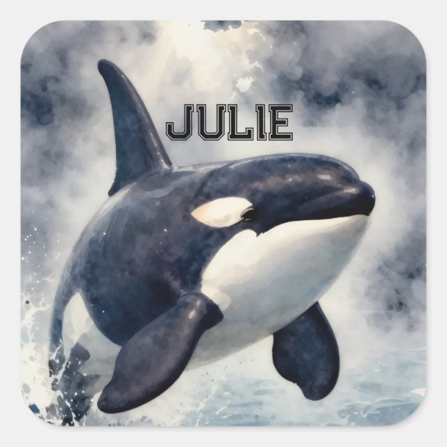 Orca Stormy waves, Personalized Square Sticker (Vorderseite)