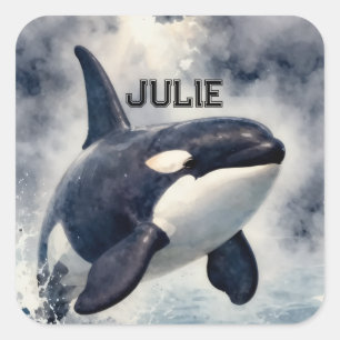 Orca Stürmische Wellen, Personalisierter quadratis Quadratischer Aufkleber