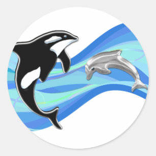Orca und Dolphin in den Wellen Runder Aufkleber