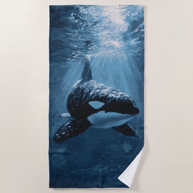 Orca Underwater Light Rays Ocean Illustration Strandtuch (Vorderseite)