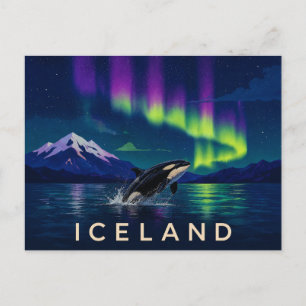 Orca unter der Aurora Ikonisches Island Postkarte