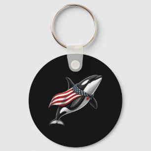 Orca-Wal 4. Juli US-amerikanische Flagge Patriotis Schlüsselanhänger