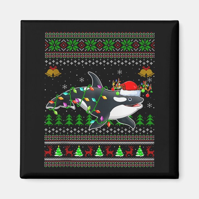 Orca-Wal hässliche Weihnachtspullover Santa Meer A Magnet (Vorne)