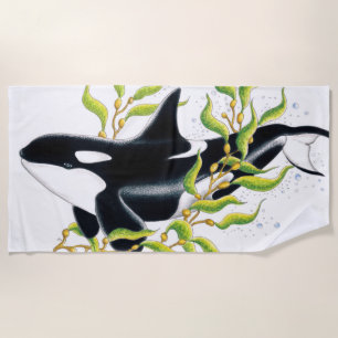 Orca Wal in Kelp Forest Art Strandtuch