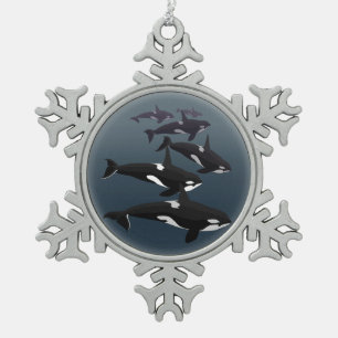 Orca-Wal-Verzierungs-personalisierte Schneeflocken Zinn-Ornament