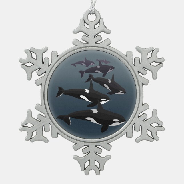 Orca-Wal-Verzierungs-personalisierte Schneeflocken Zinn-Ornament (Vorderseite)