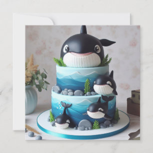 ORCA WALE CAKE NIEDLICHER KINDERGEBURTSTAG EINLADUNG
