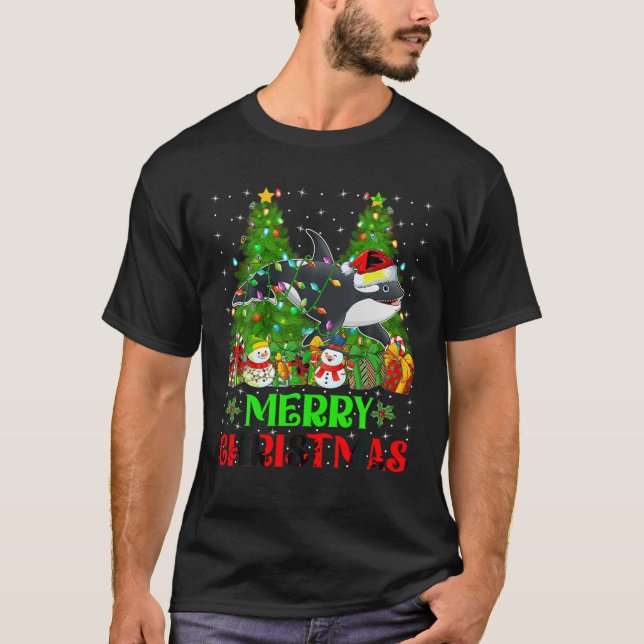 Orca Weihnachtsbaum Lichter Matching Family Santa  T-Shirt (Vorderseite)