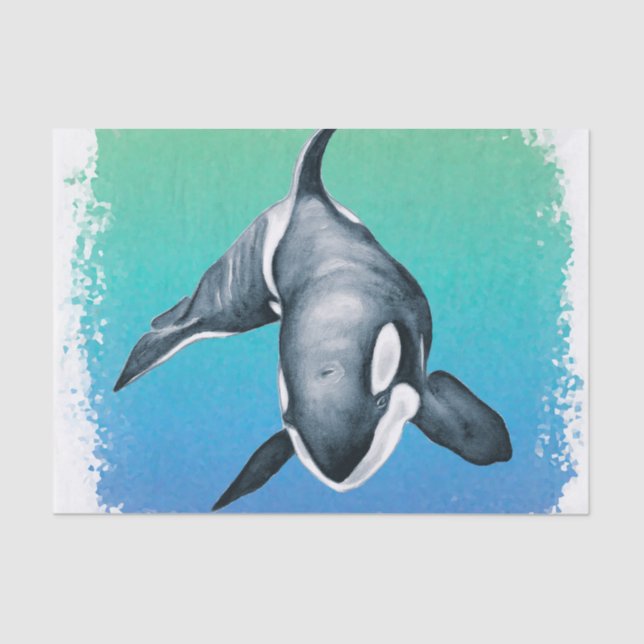 Orca Whale Aquamarines Kristall Seidenpapier (Vorderseite)