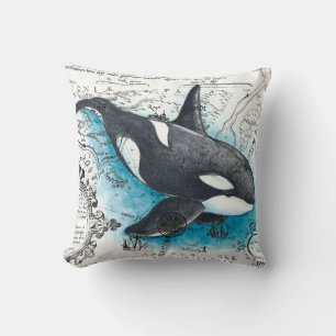 Orca Whale Blue Watercolor Schöne Karte Kissen
