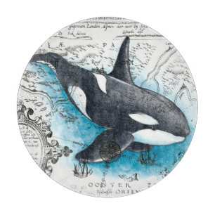 Orca Whale Blue Watercolor Schöne Karte Schneidebrett