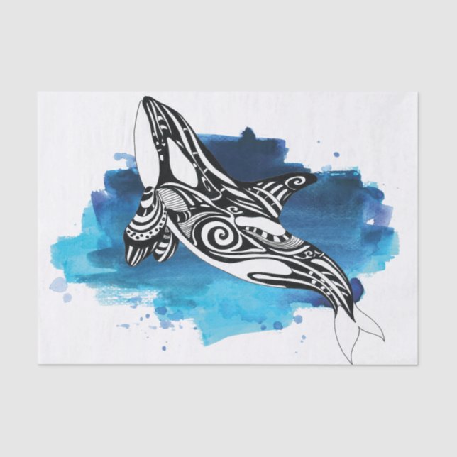 Orca Whale Blue Watercolor Seidenpapier (Vorderseite)