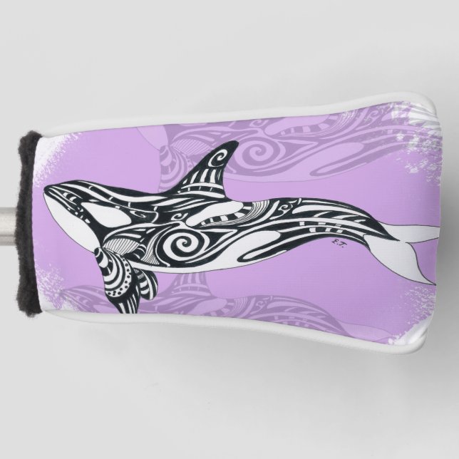 Orca Whale Brushed Tribal Pink Doodle Golf Headcover (Vorderseite)