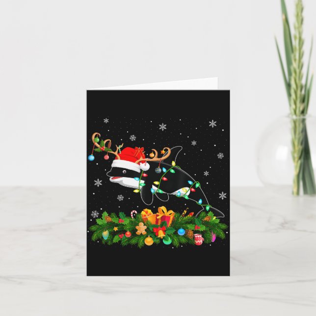 Orca Whale Christmas Lights Reindeer Santa Xmas Ad Karte (Vorderseite)