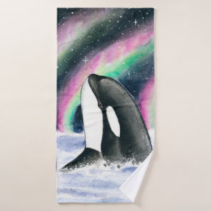 Orca Whale Galaxy Northern Lights Stars Wasserfarb Badhandtuch Set