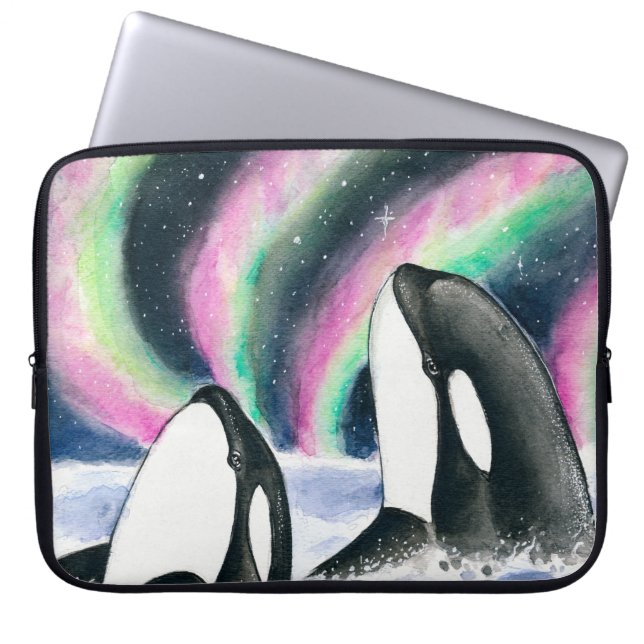 Orca Whale Galaxy Northern Lights Stars Wasserfarb Laptopschutzhülle (Vorderseite)