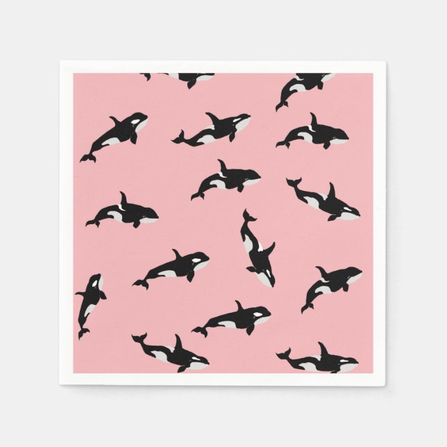 Orca Whale Illustration Pod Muster Ozean Rosa Serviette (Vorderseite)