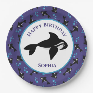 Orca Whale mit Bläschen Personalisiert Geburtstag Pappteller