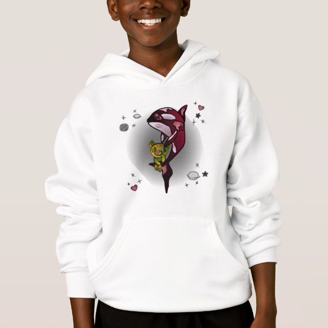 Orca Whale mit Teddy Bear im Space Graphic Design Hoodie (Vorderseite)