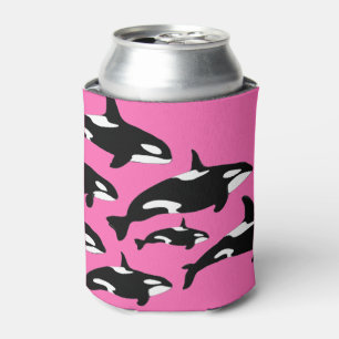 Orca Whale Muster, Schwarz und Weiß auf Hot Pink Dosenkühler