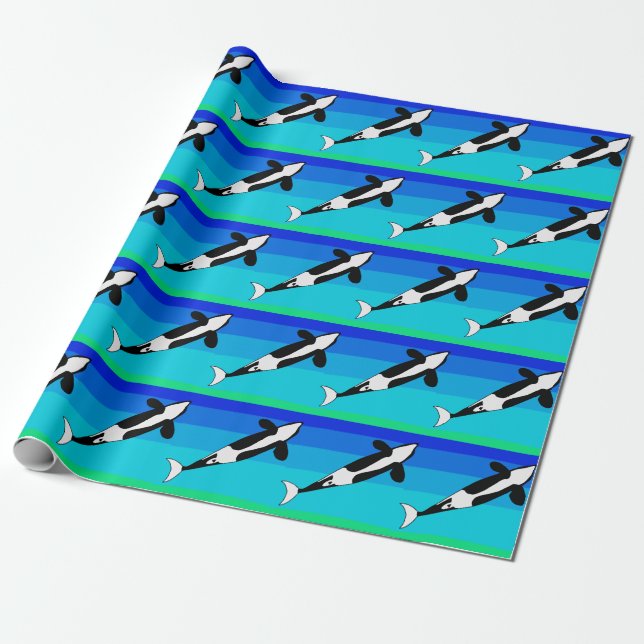 Orca Whale Ocean Blue Geschenkpapier (Ungerollt)