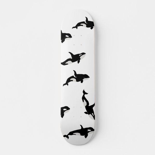 Orca Whale Pod Muster Ozean Weiß Skateboard (Vorne)