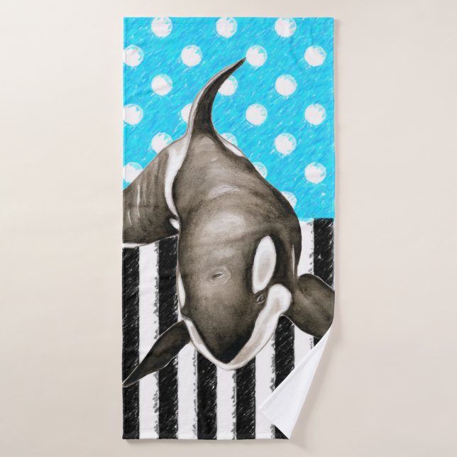 Orca Whale Polka Dot Blue Badhandtuch Set (Badehandtuch)