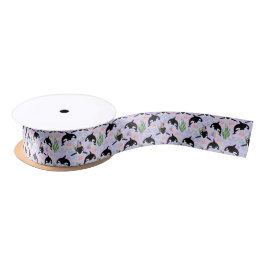 Orca Whale Satin Ribbon in Purple Satinband
