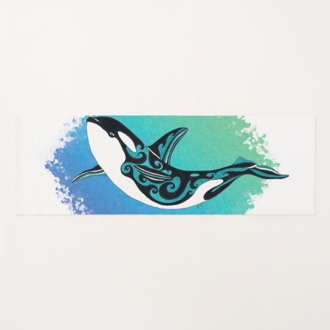 Orca Whale Tribal InkTeal Yogamatte (Vorderseite (Horizontal))