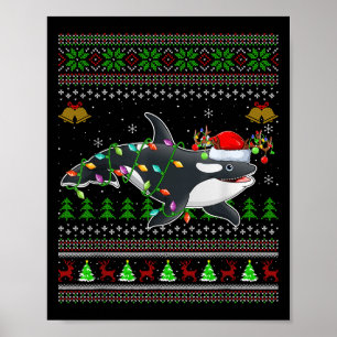 Orca Whale Ugly Christmas Sweaters Santa Sea Anima Poster