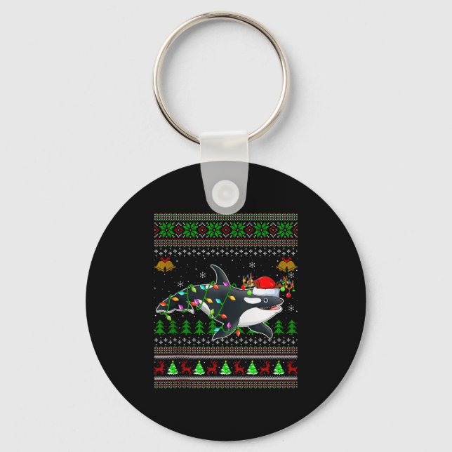 Orca Whale Ugly Christmas Sweaters Santa Sea Anima Schlüsselanhänger (Vorderseite)
