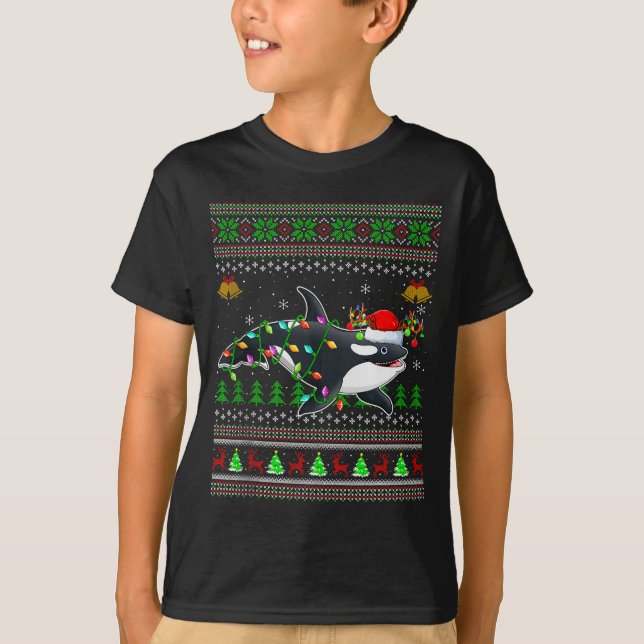 Orca Whale Ugly Christmas Sweaters Santa Sea Anima T-Shirt (Vorderseite)