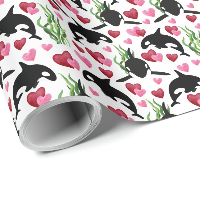 Orca Whale Valentine Wrapping Paper Geschenkpapier (Rolleneckpunkt)