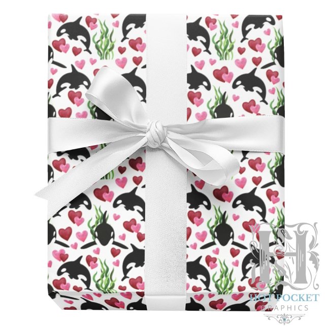 Orca Whale Valentine Wrapping Paper Geschenkpapier (Von Creator hochgeladen)